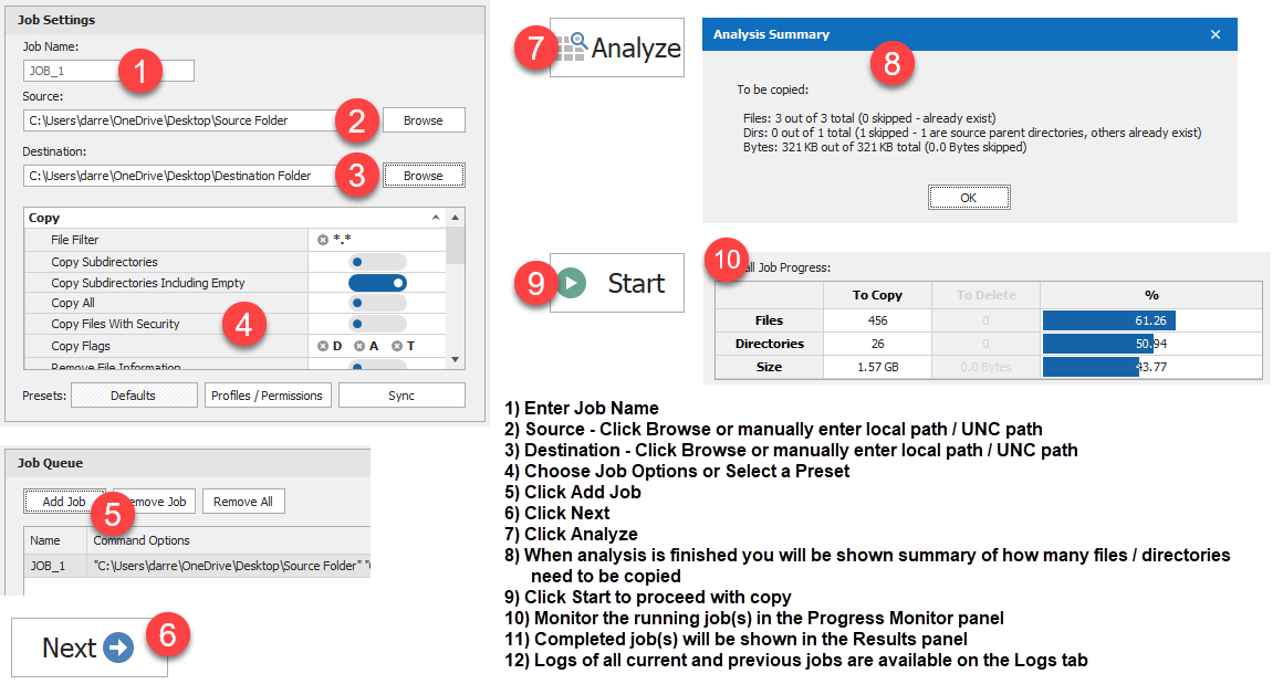 screenshot of RoboCopy GUI
